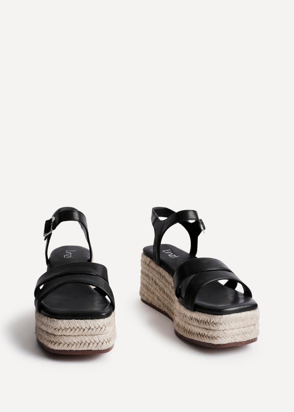 Linzi Contour Black Faux Leather Flatform Two Part Sandal