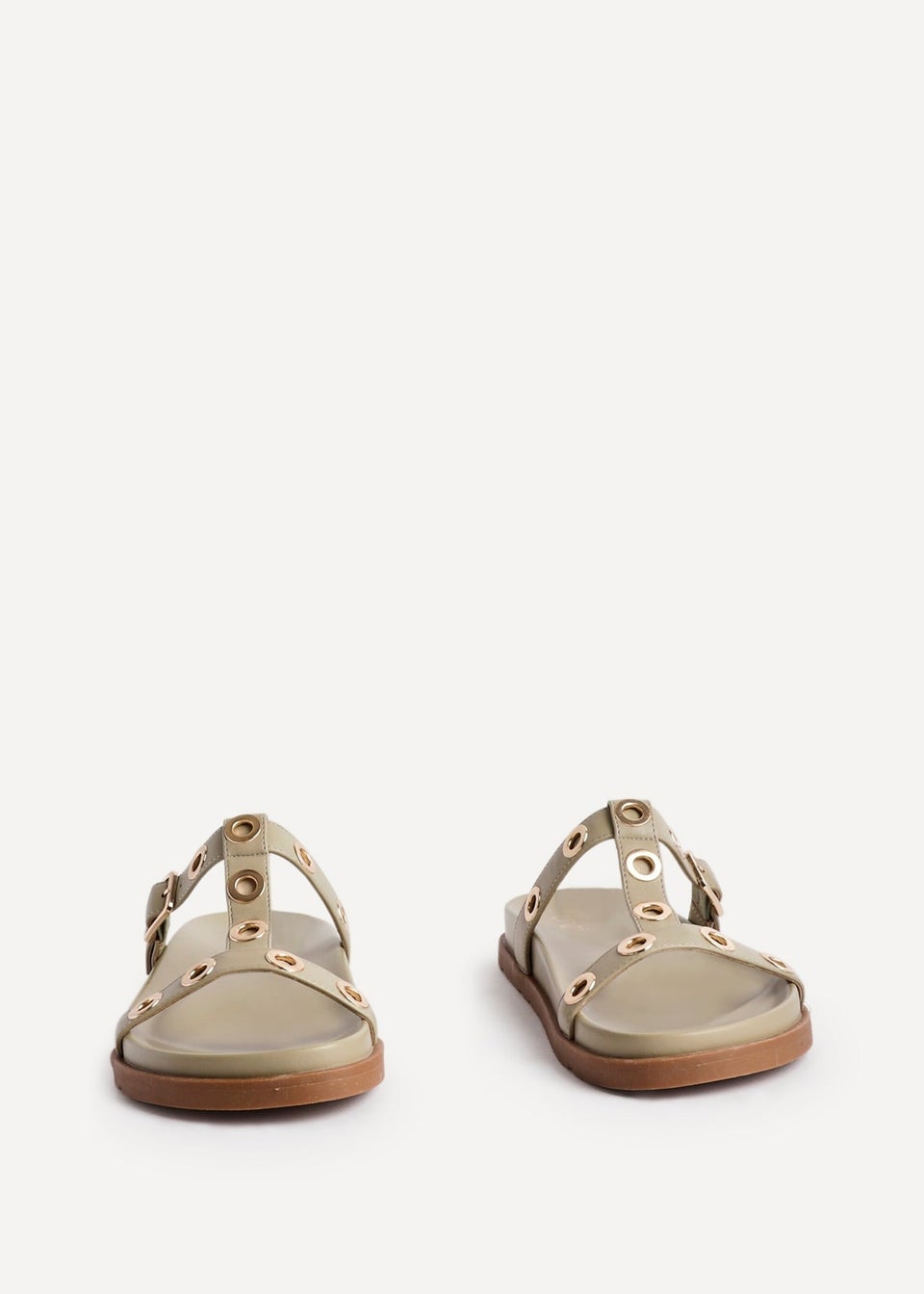 Linzi Notice Sage Green Faux Leather Studded Flat Sandals