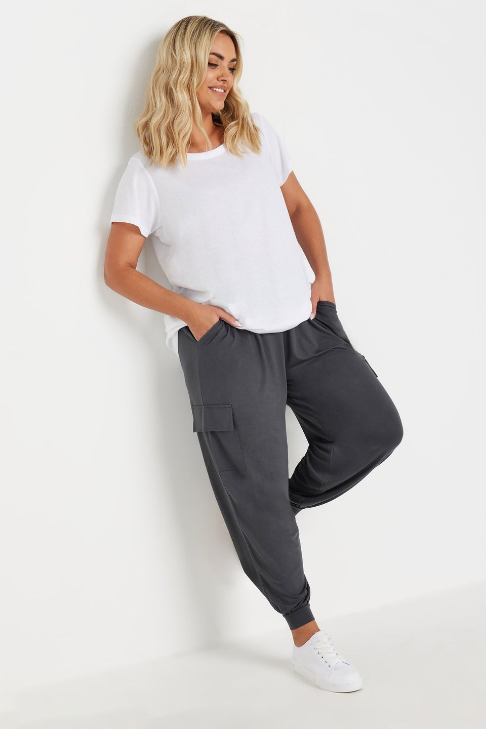 Yours Curve Charcoal Grey Cargo Harem Joggers
