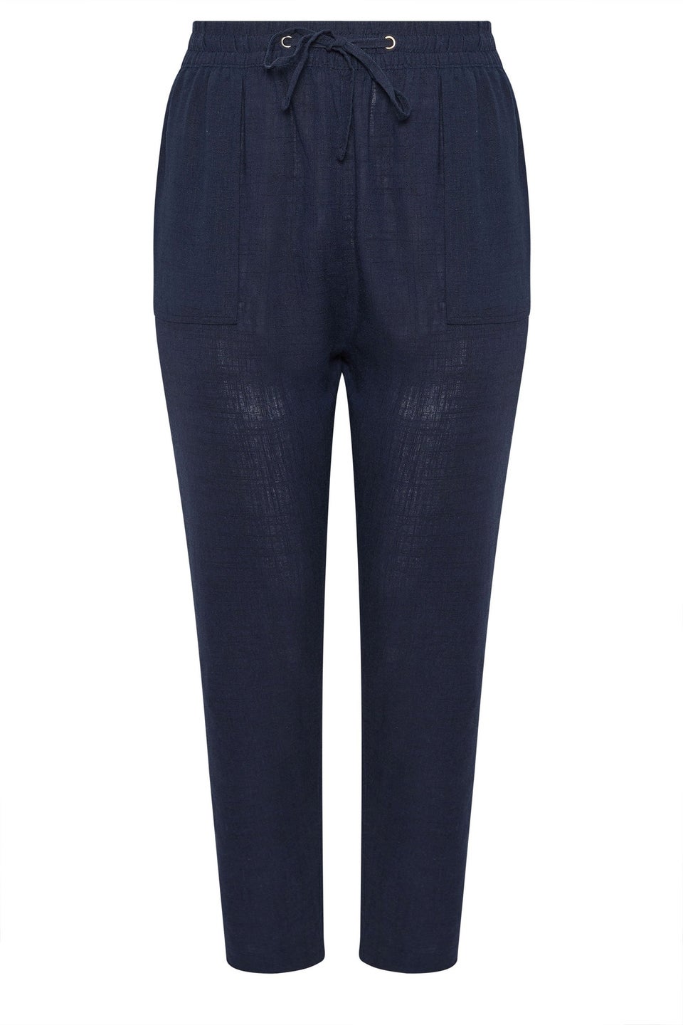 Yours Curve Navy Blue Linen Tie Front Joggers