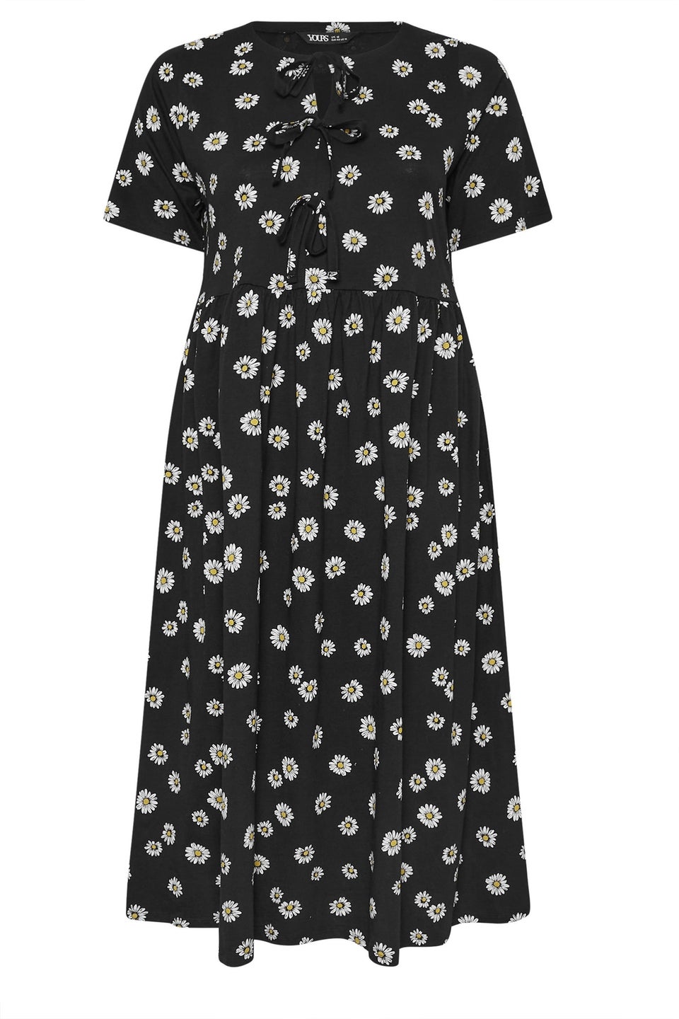 Yours Curve Black Daisy Print Bow Tie Front Dress