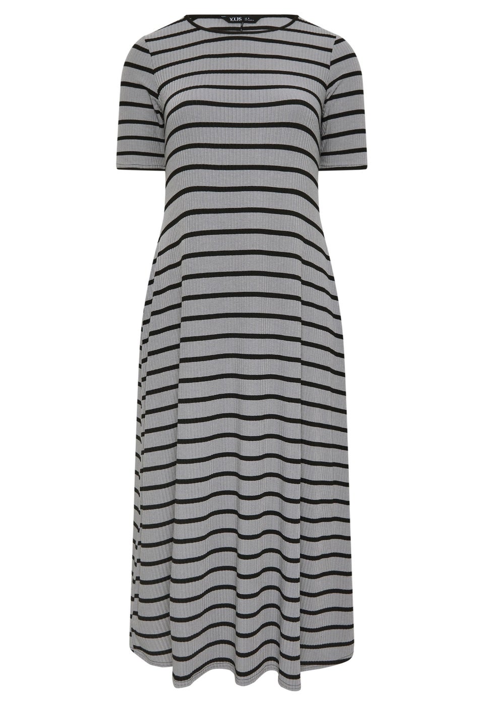 Yours Curve Grey Stripe Ribbed Maxi Dress
