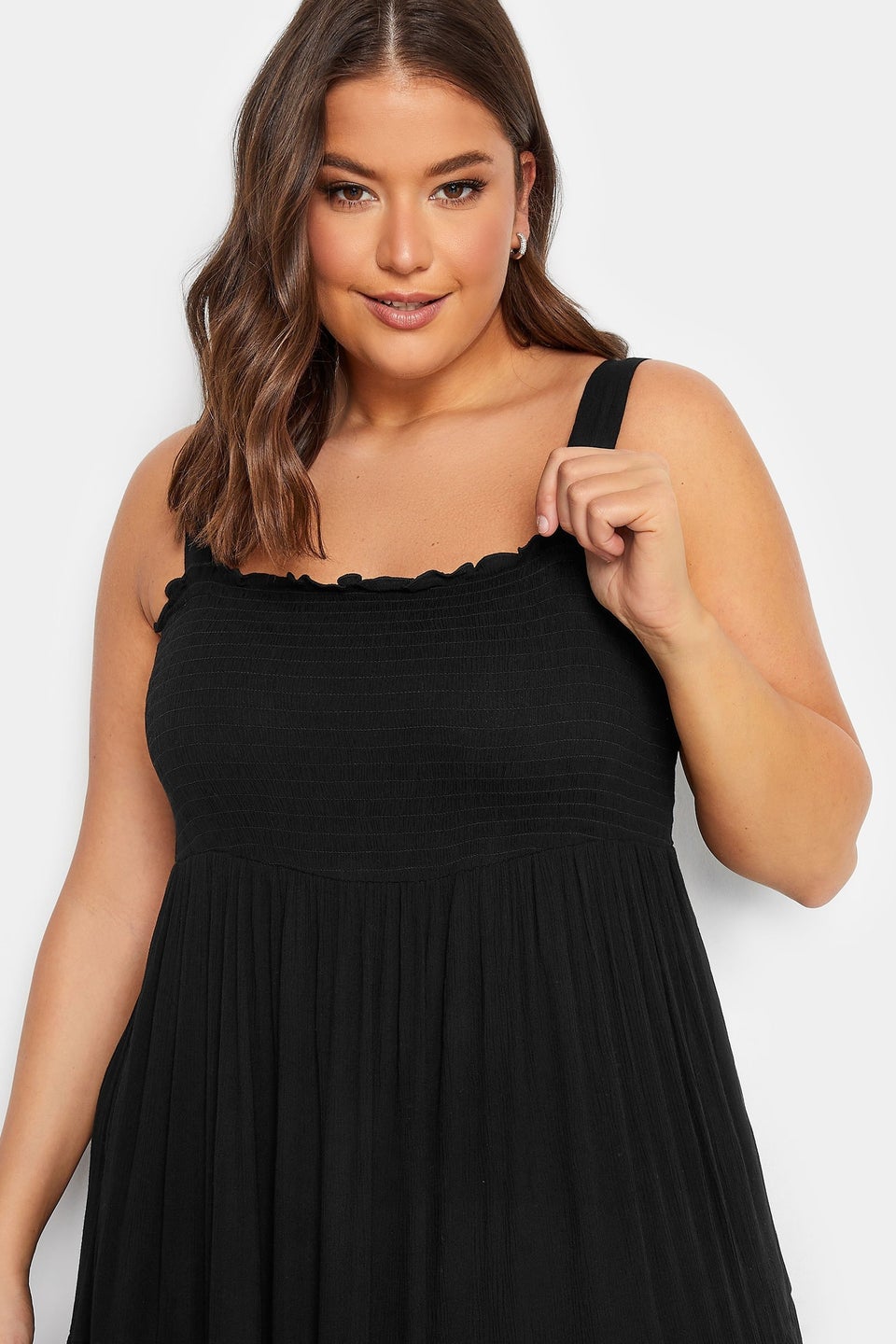 Yours Curve Black Shirred Strappy Sundress