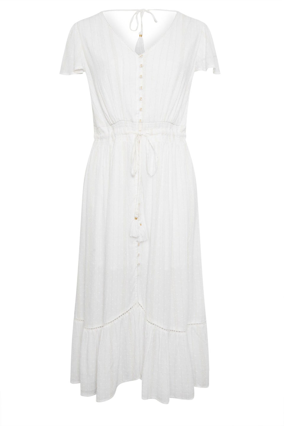 Yours Curve White Dobby Tie Front Maxi Dress