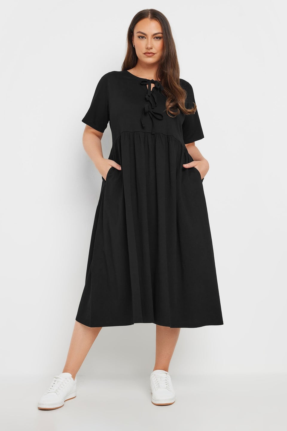 Yours Curve Black Bow Tie Front Midi Dress