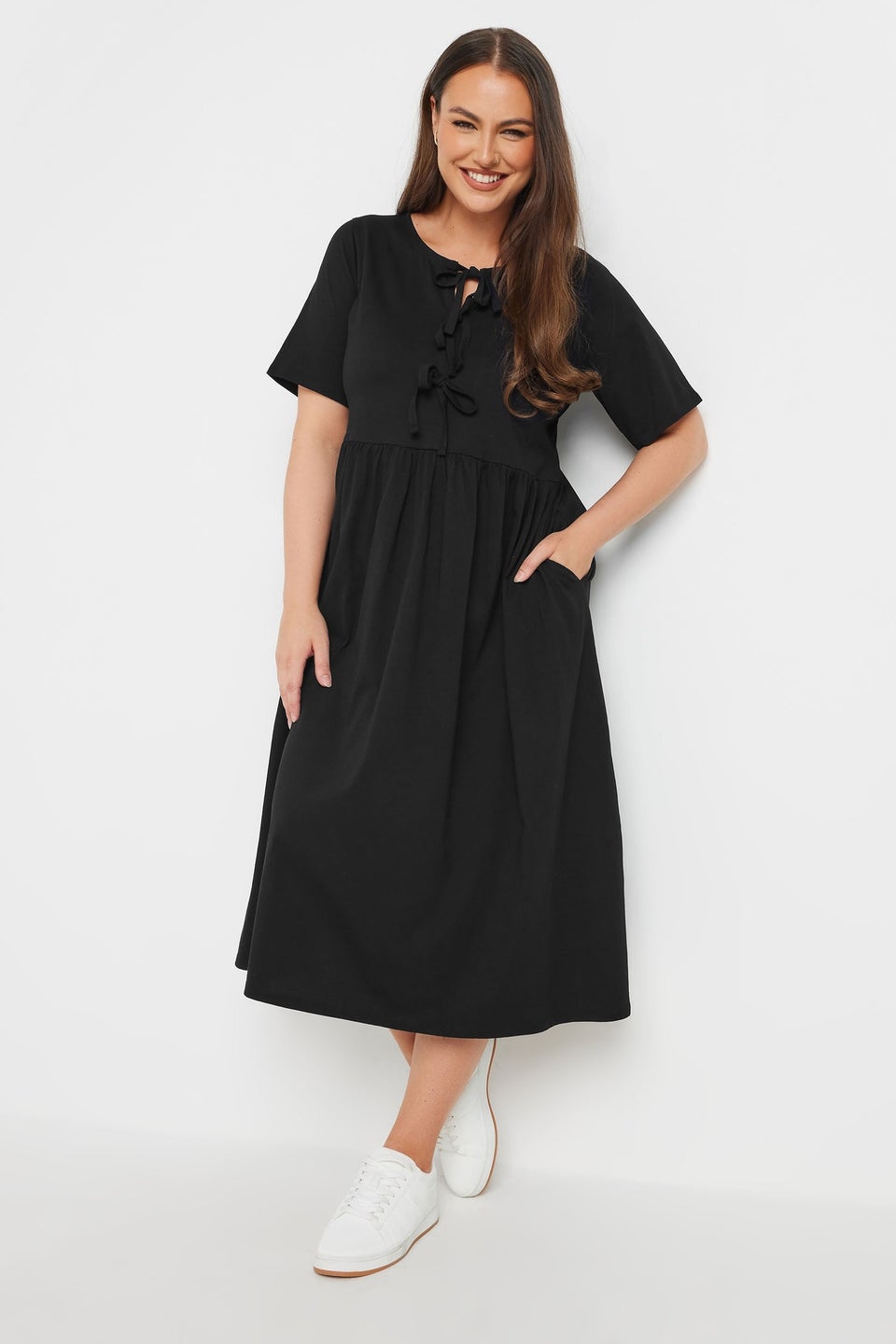 Yours Curve Black Bow Tie Front Midi Dress