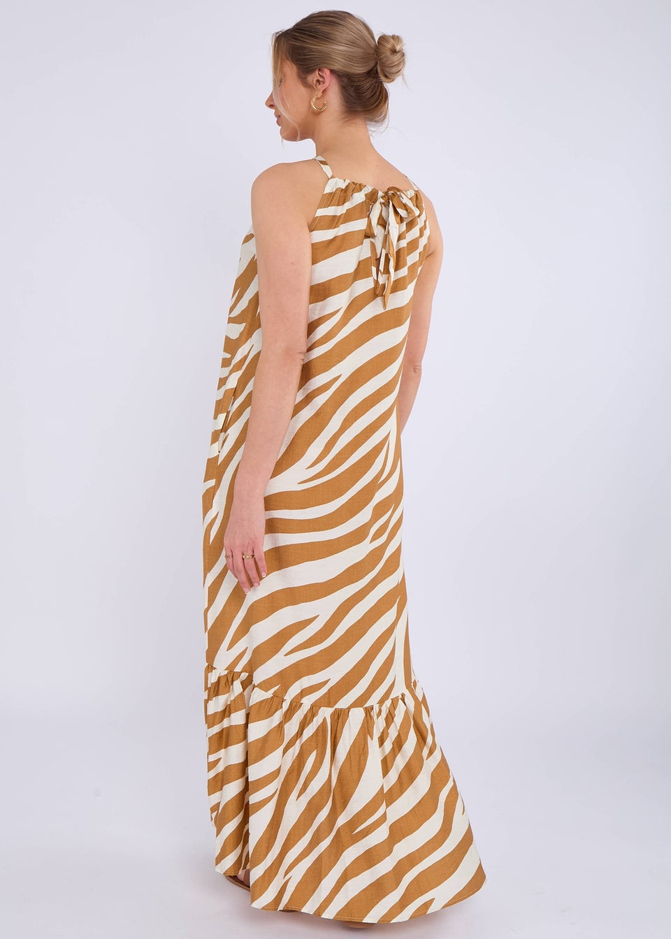 Gini London Brown Zebra Print Halter Neck Maxi Dress