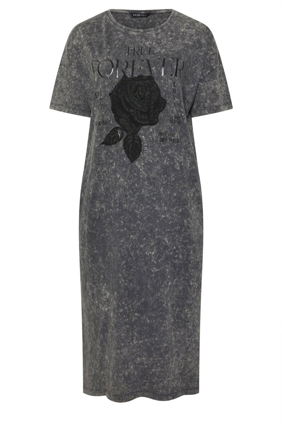 Yours Curve Grey Rose Graphic Print T Shirt Dress