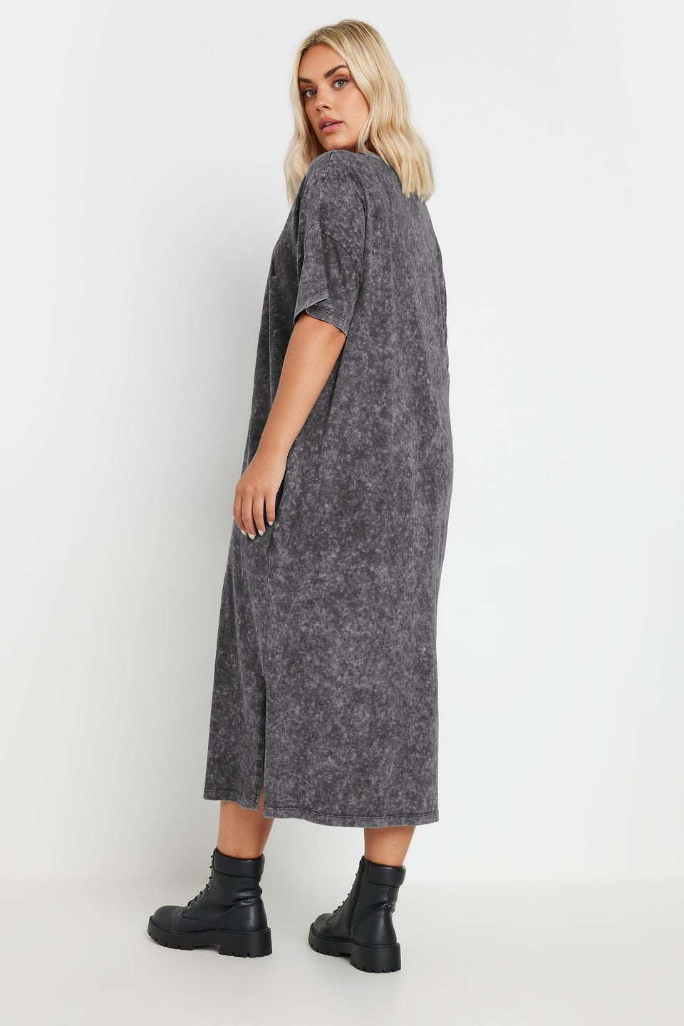 Yours Curve Grey Rose Graphic Print T Shirt Dress