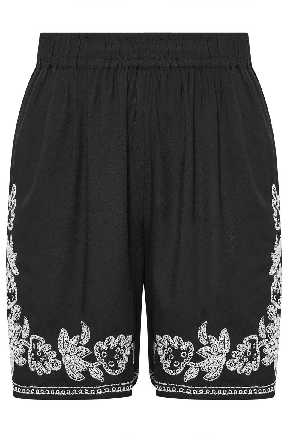Yours Curve Black Floral Embroidered Shorts