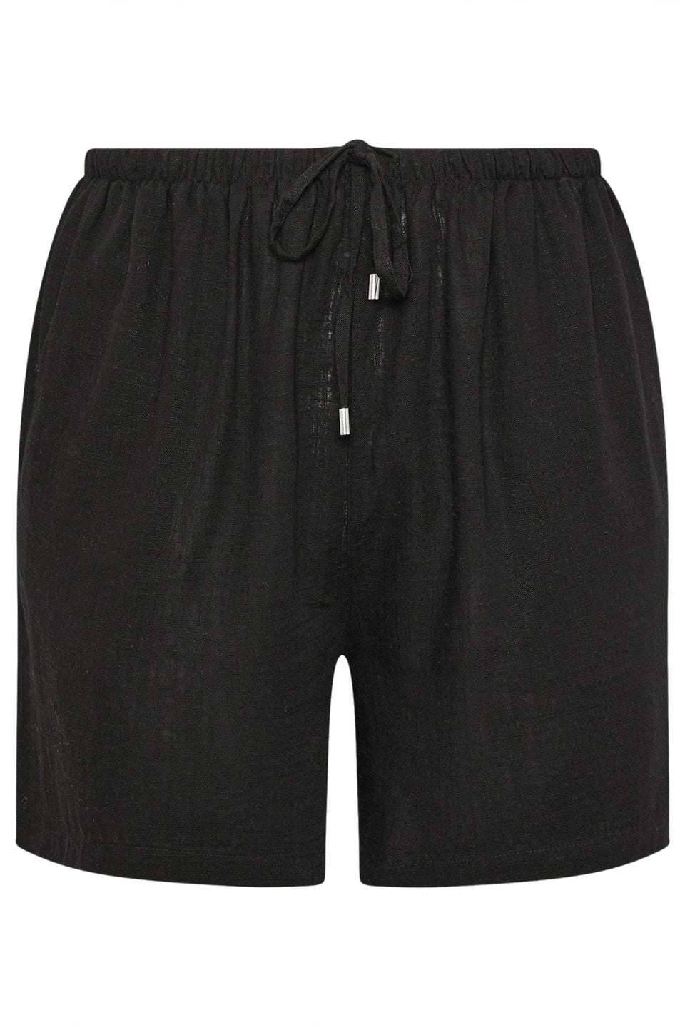 Yours Curve Black Tie Front Linen Shorts