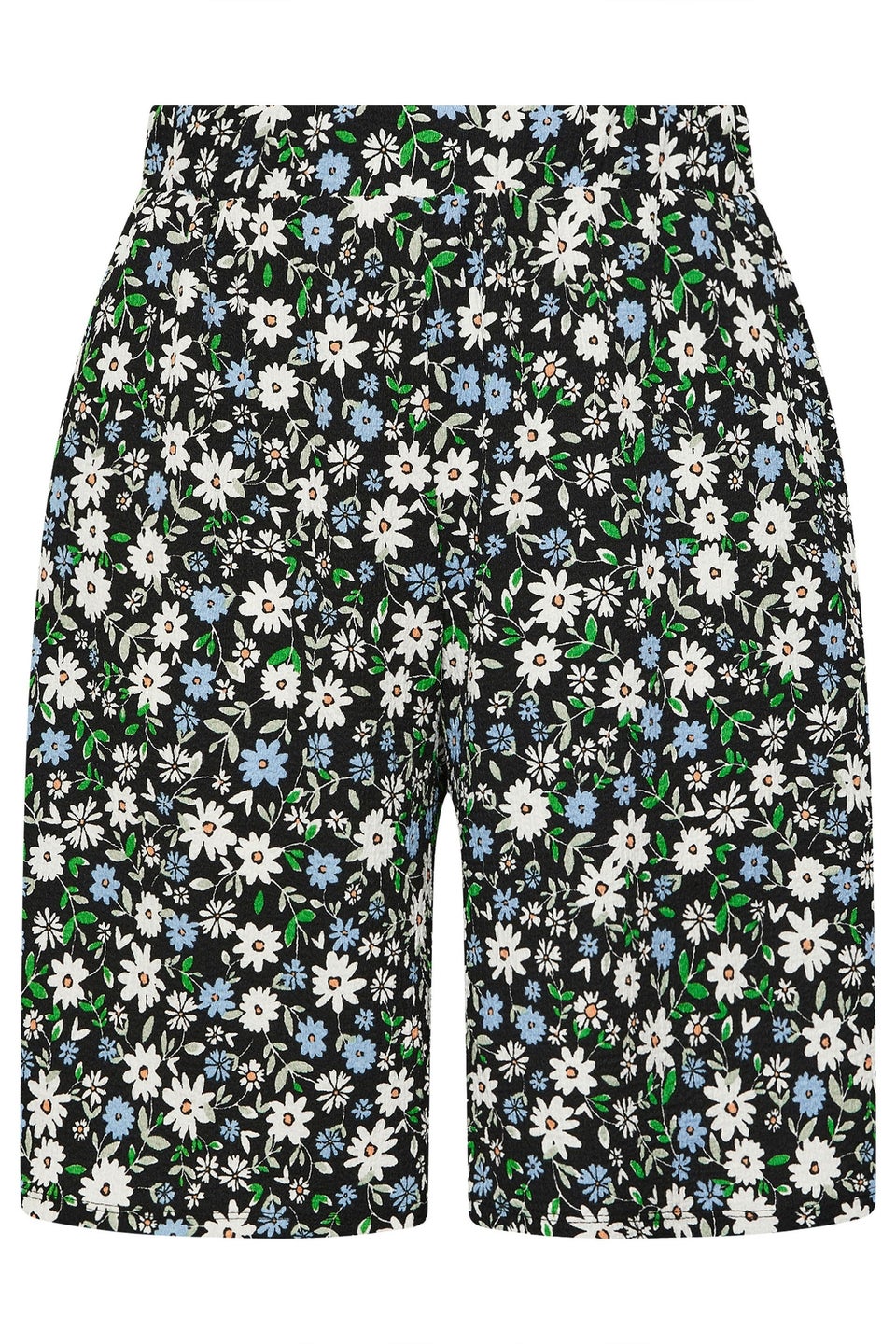 Yours Curve Black Ditsy Floral Textured Shorts