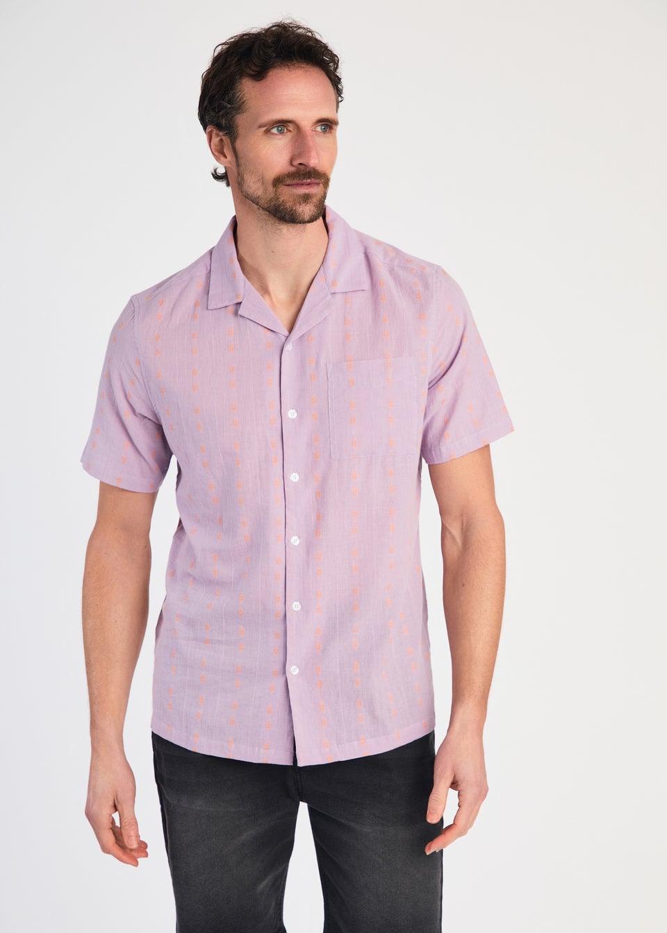 Tokyo Laundry Purple Cotton Short Sleeve Embroidered Shirt