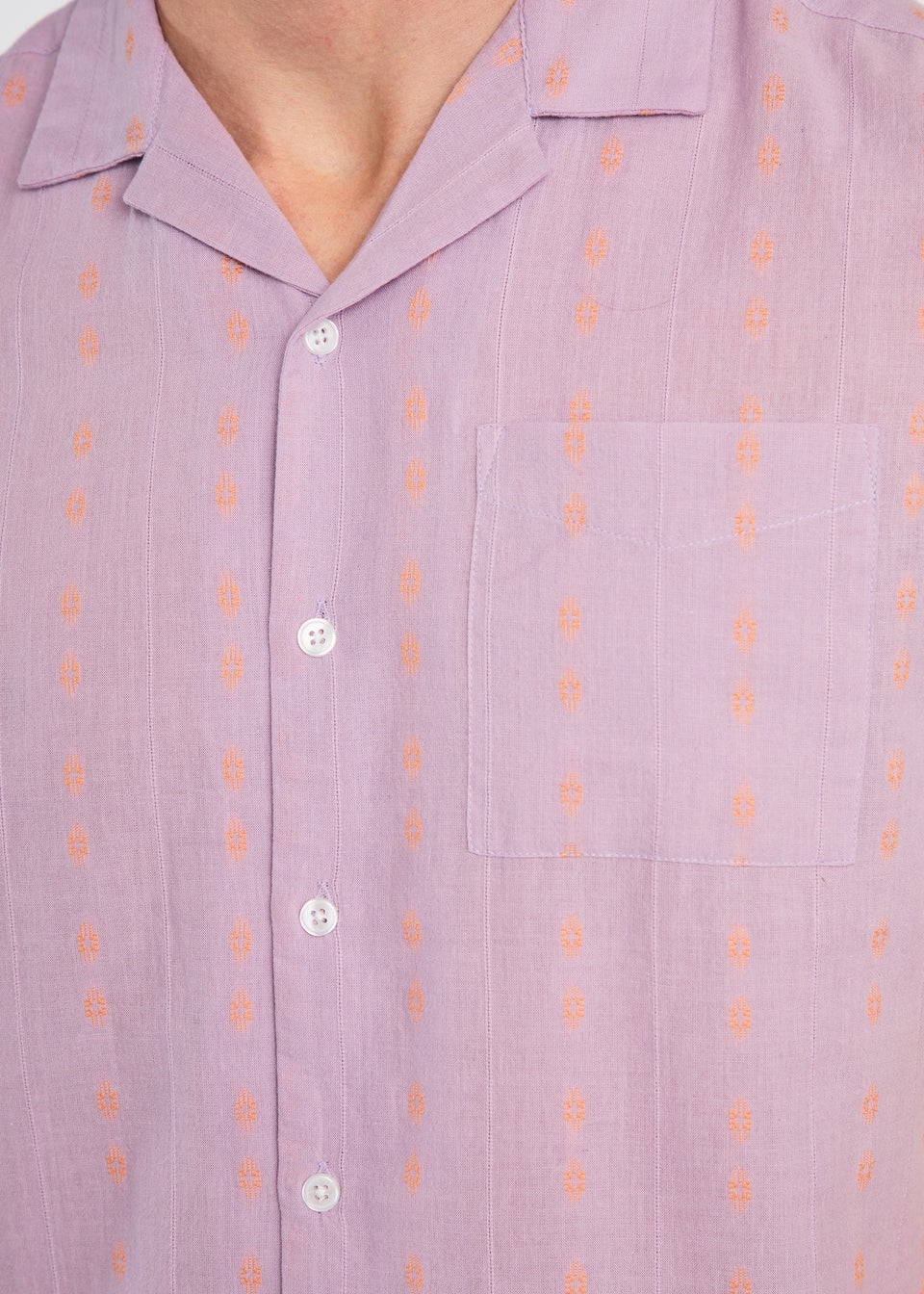 Tokyo Laundry Purple Cotton Short Sleeve Embroidered Shirt