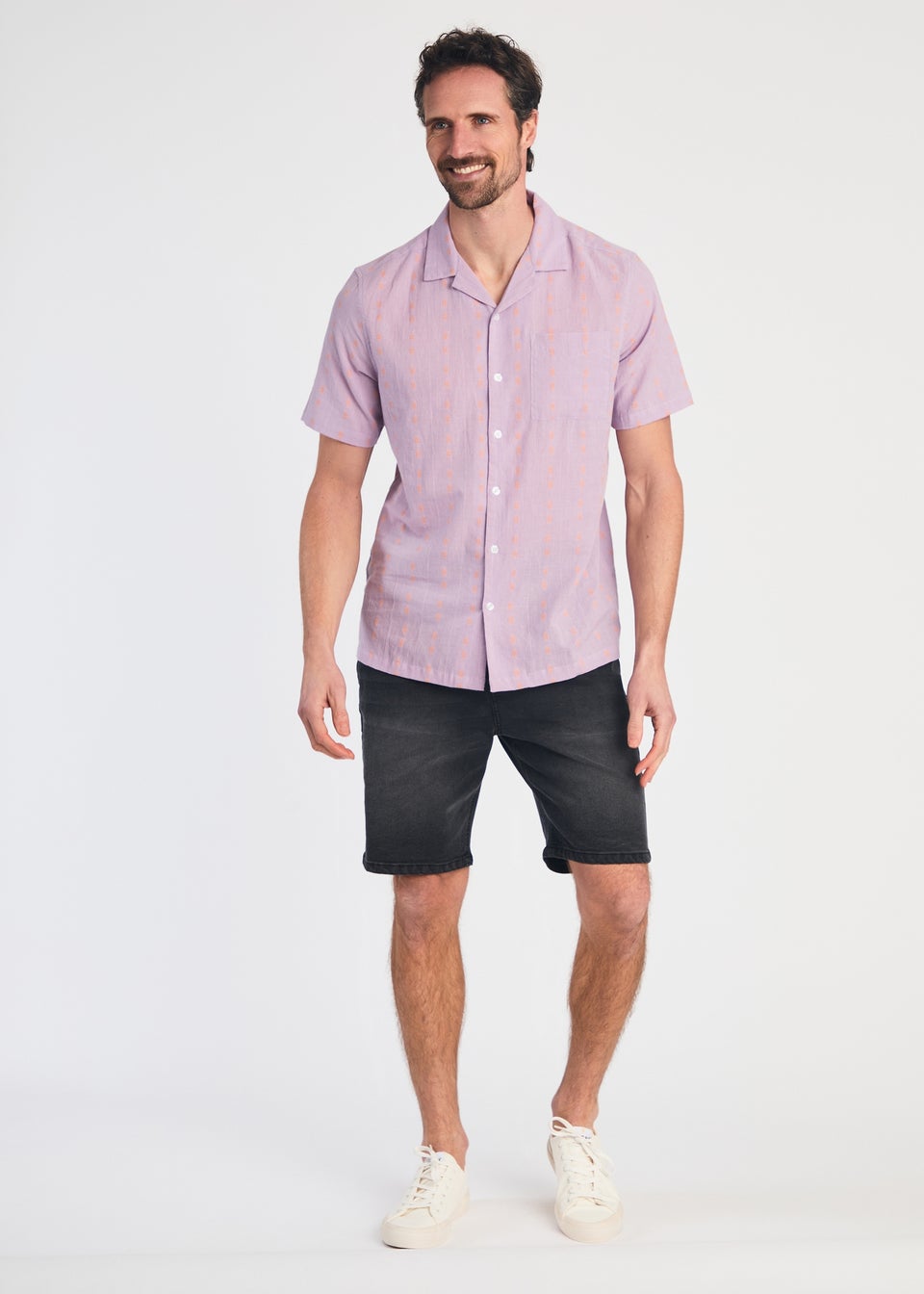 Tokyo Laundry Purple Cotton Short Sleeve Embroidered Shirt