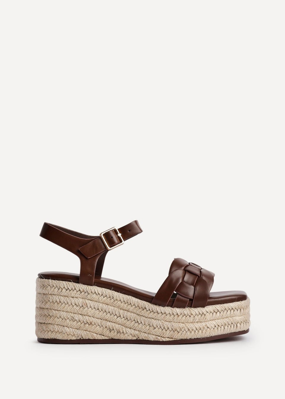 Linzi Grazia Brown Faux Leather Plaited Platform Wedge