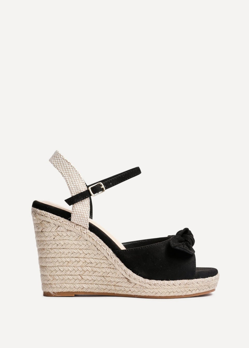 Linzi Portofino Black Faux Suede Espadrille Wedge