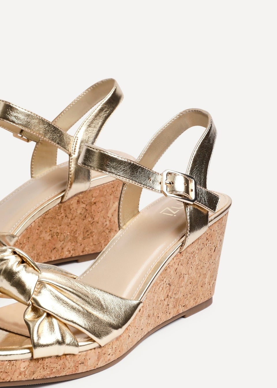 Linzi Elyah Gold Faux Leather Cork Wedge