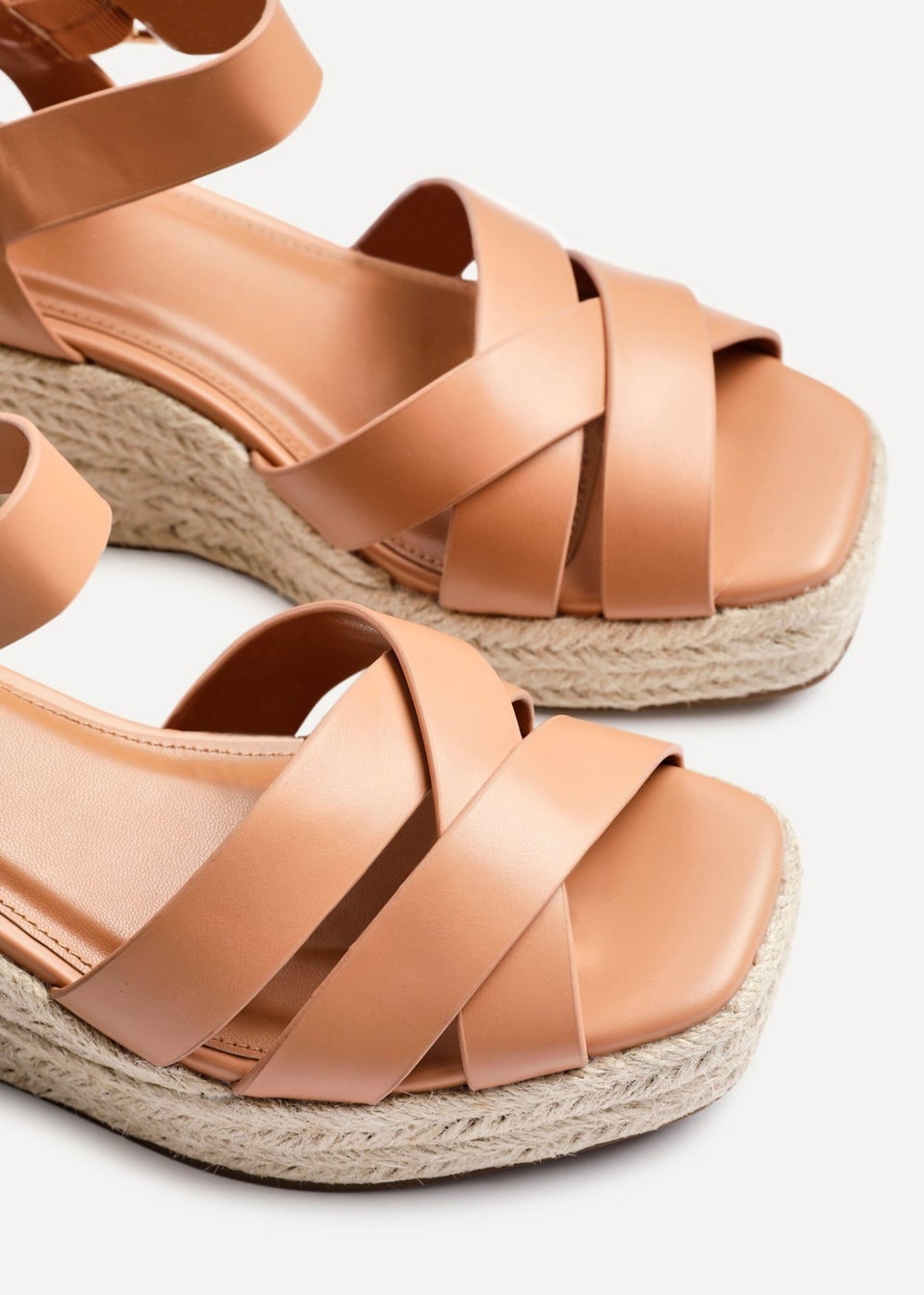 Linzi Sheena Tan Faux Leather Crossover Espadrille Platform Wedge
