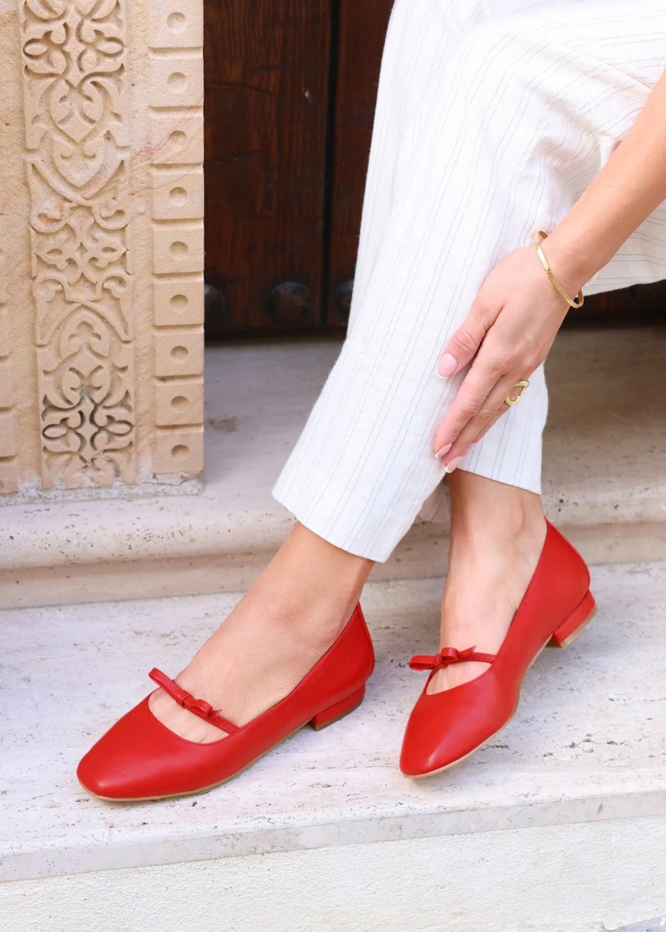 Linzi Cressida Red Faux Leather Ballet Pump