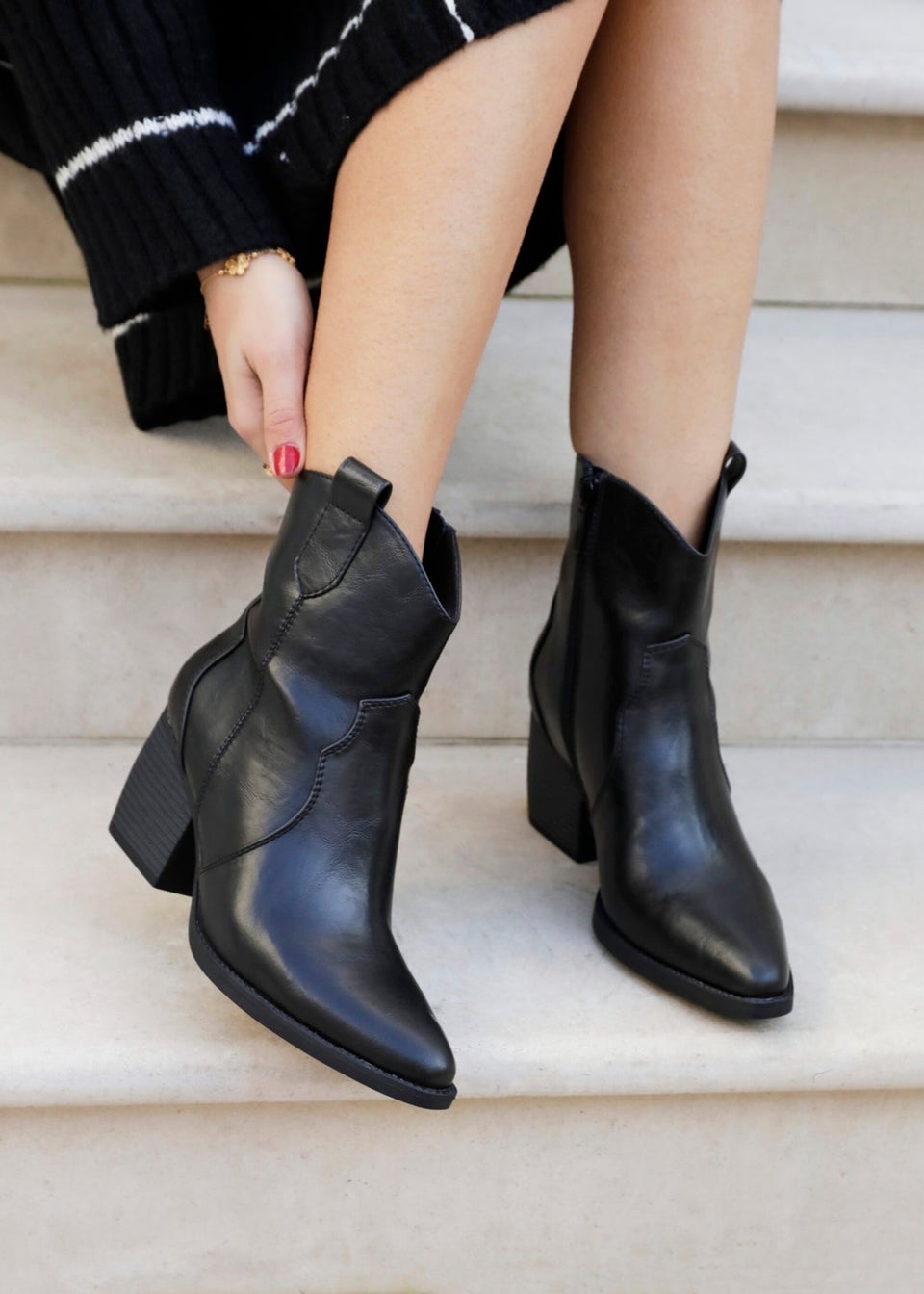 Linzi Jessie Black Faux Leather Western Ankle Boot