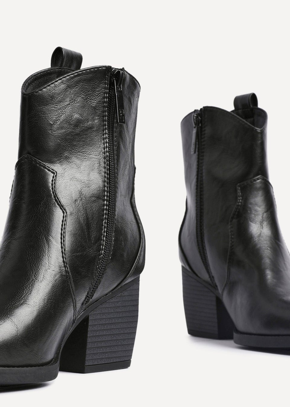 Linzi Jessie Black Faux Leather Western Ankle Boot