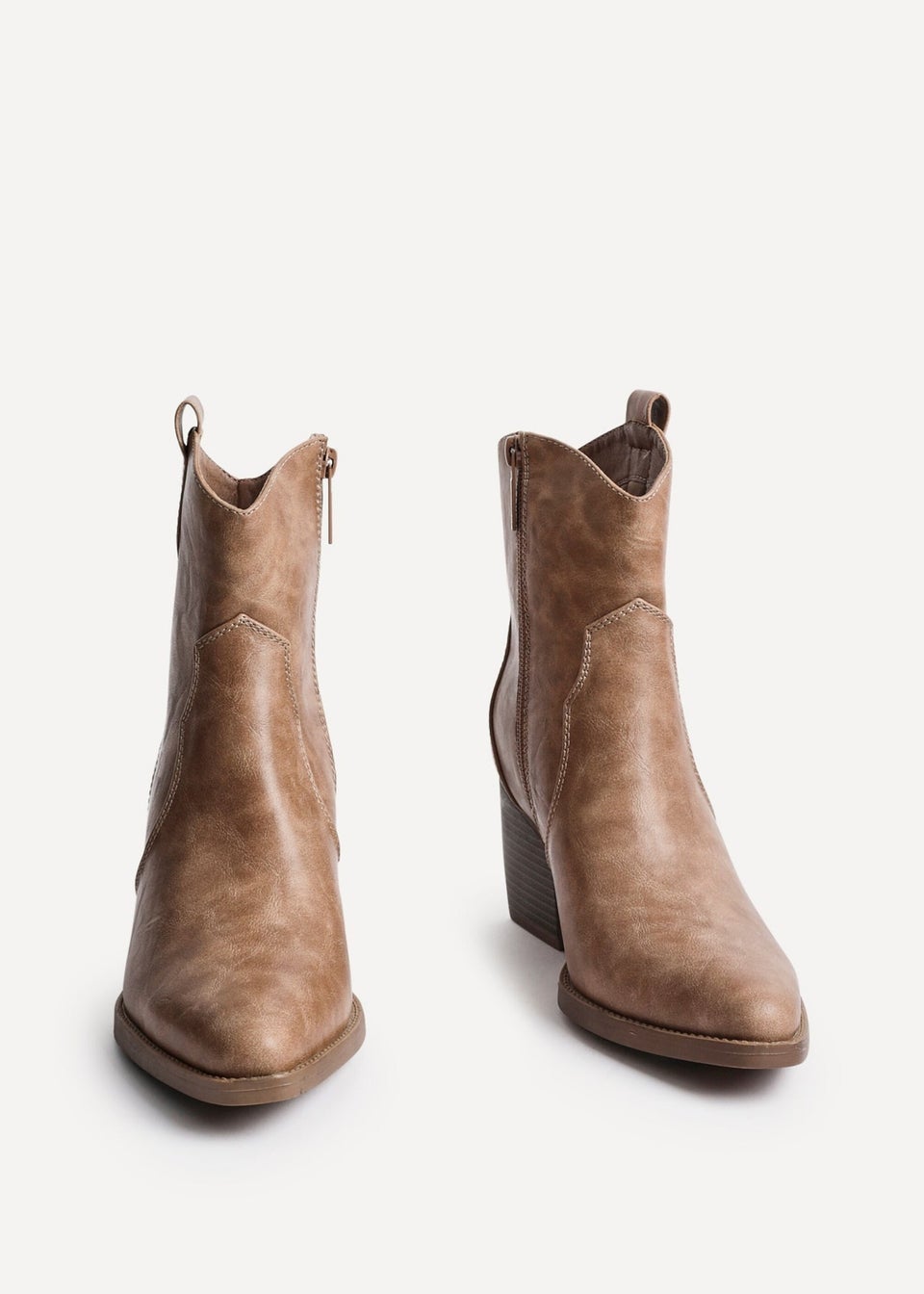 Linzi Jessie Taupe Faux Leather Western Ankle Boot
