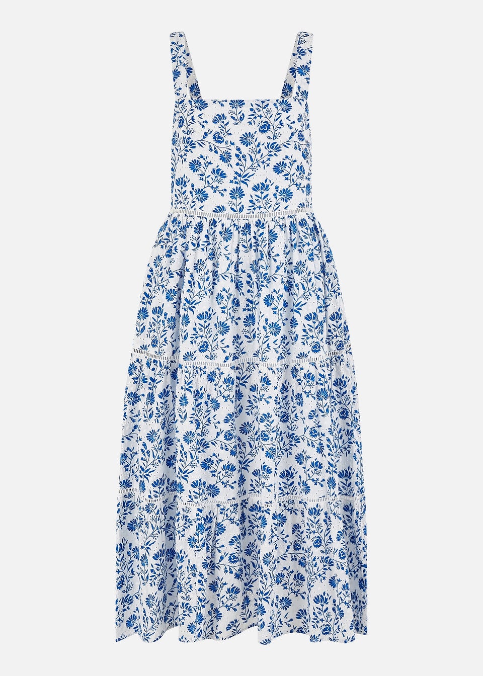 Yumi Blue Floral Broderie Anglaise Midi Sun Dress