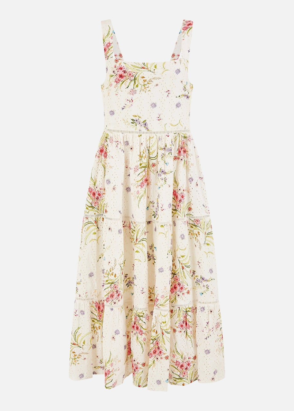 Yumi White Floral Broderie Anglaise Midi Sun Dress