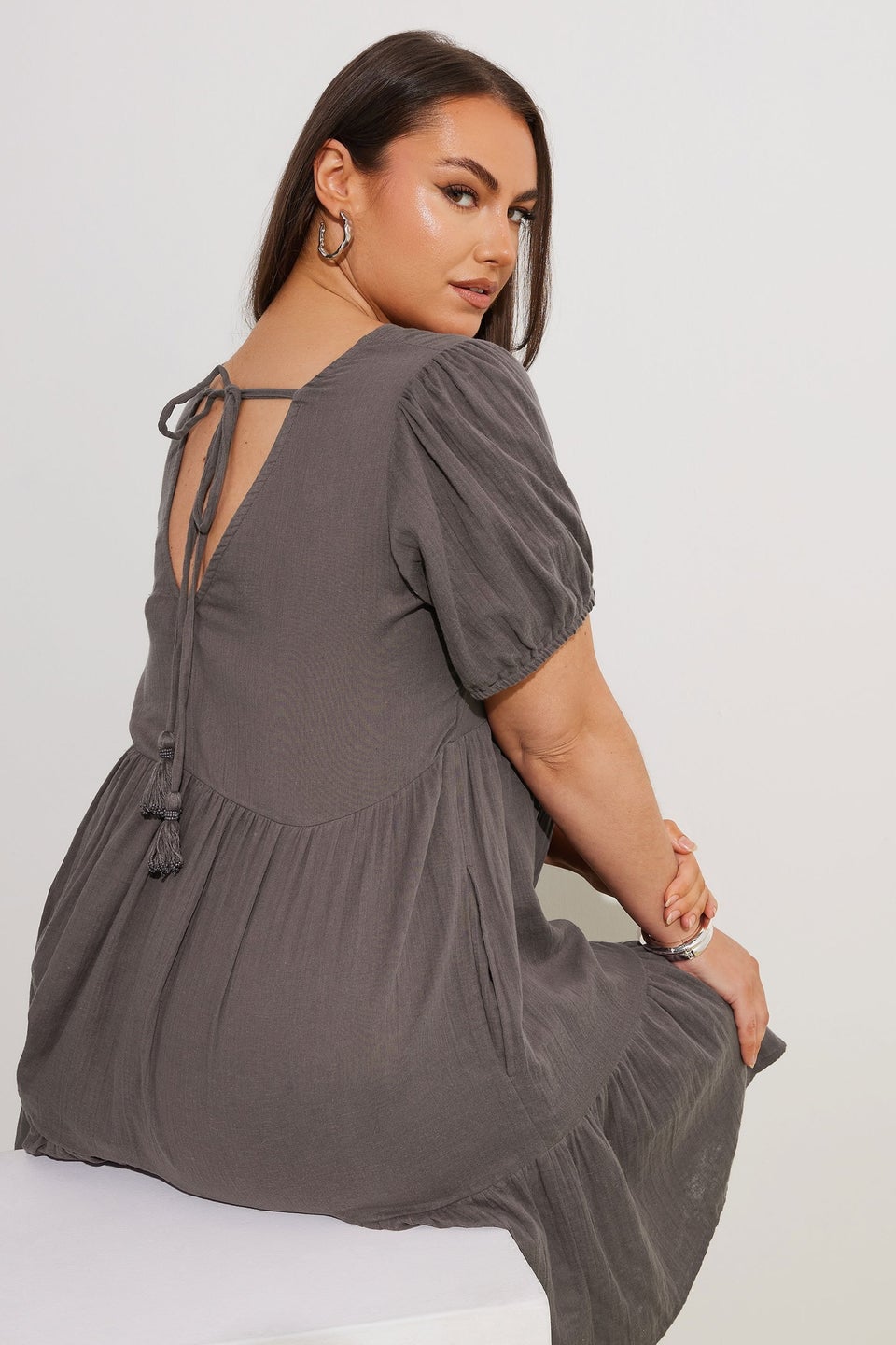 Yours Curve Chocolate Brown Tiered Smock Mini Dress