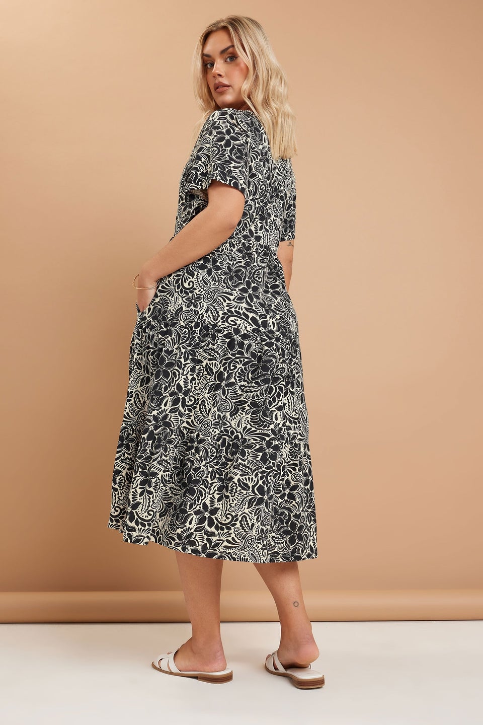 Yours Curve Black Floral Print Tiered Cotton Midaxi Dress