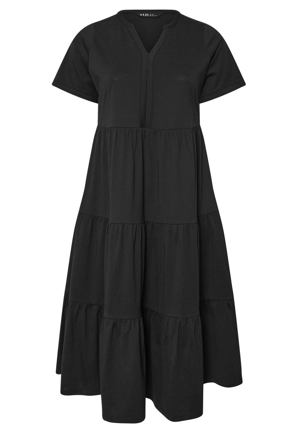 Yours Curve Black Tiered Cotton Midaxi Dress