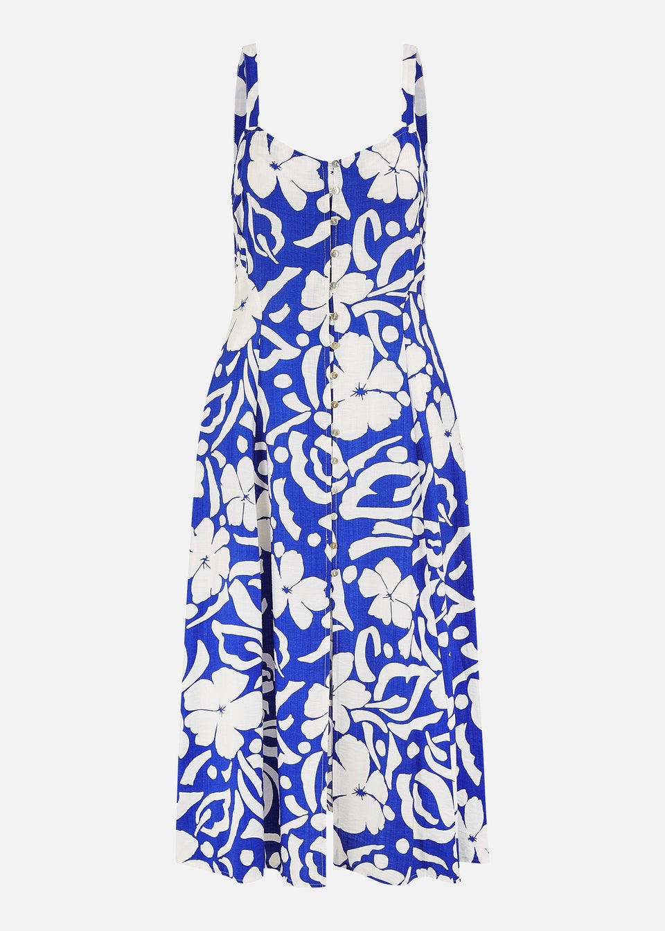 Yumi Blue Floral Button Through Midi Dress
