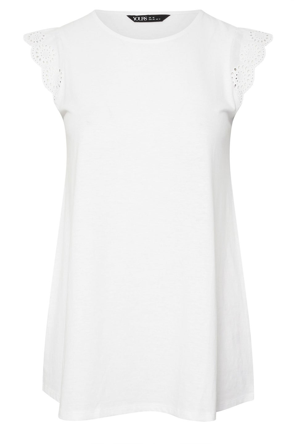 Yours Curve White Broderie Anglaise Frill Vest Top