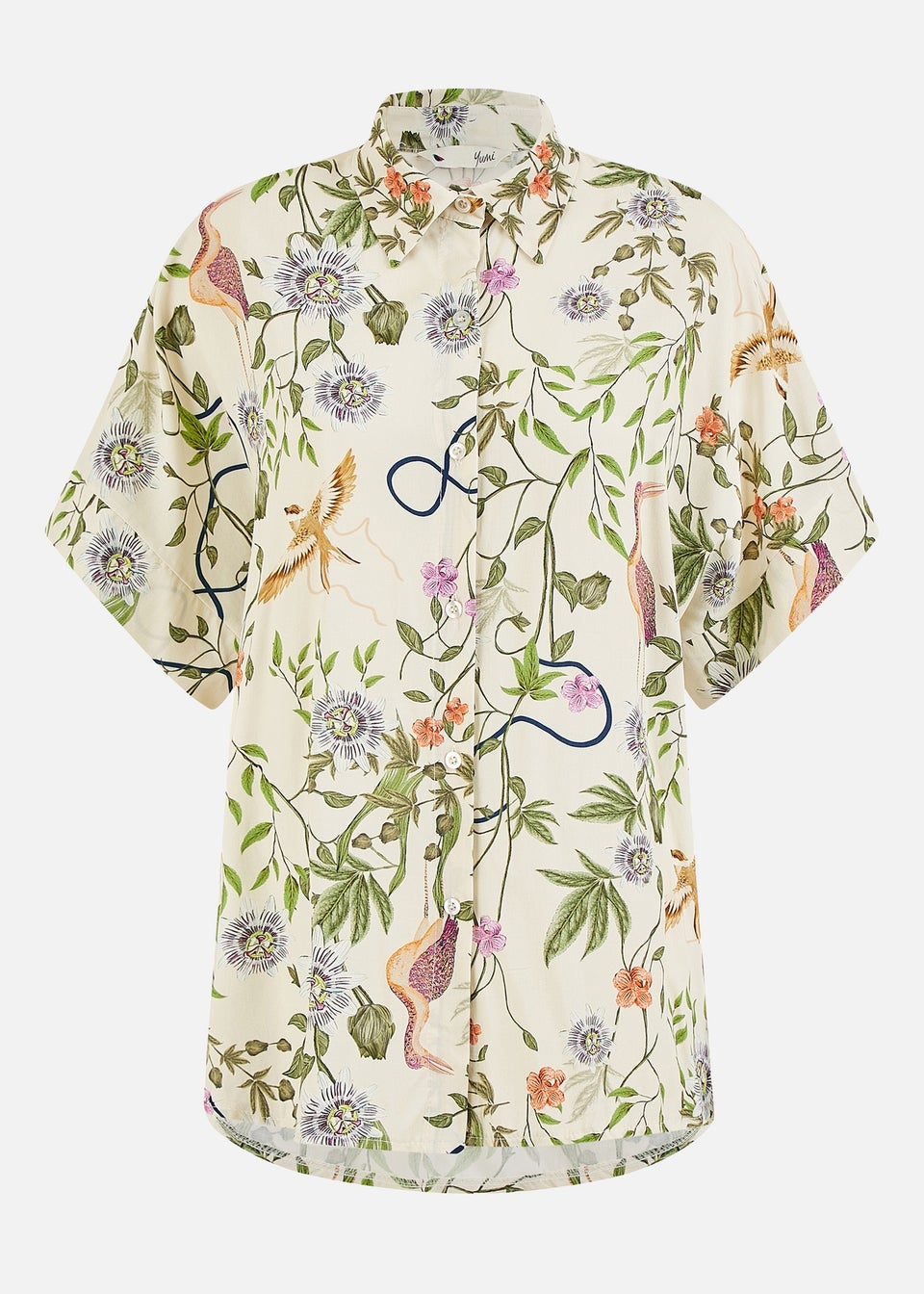 Yumi Beige Relaxed Fit Shirt With Botanical Print
