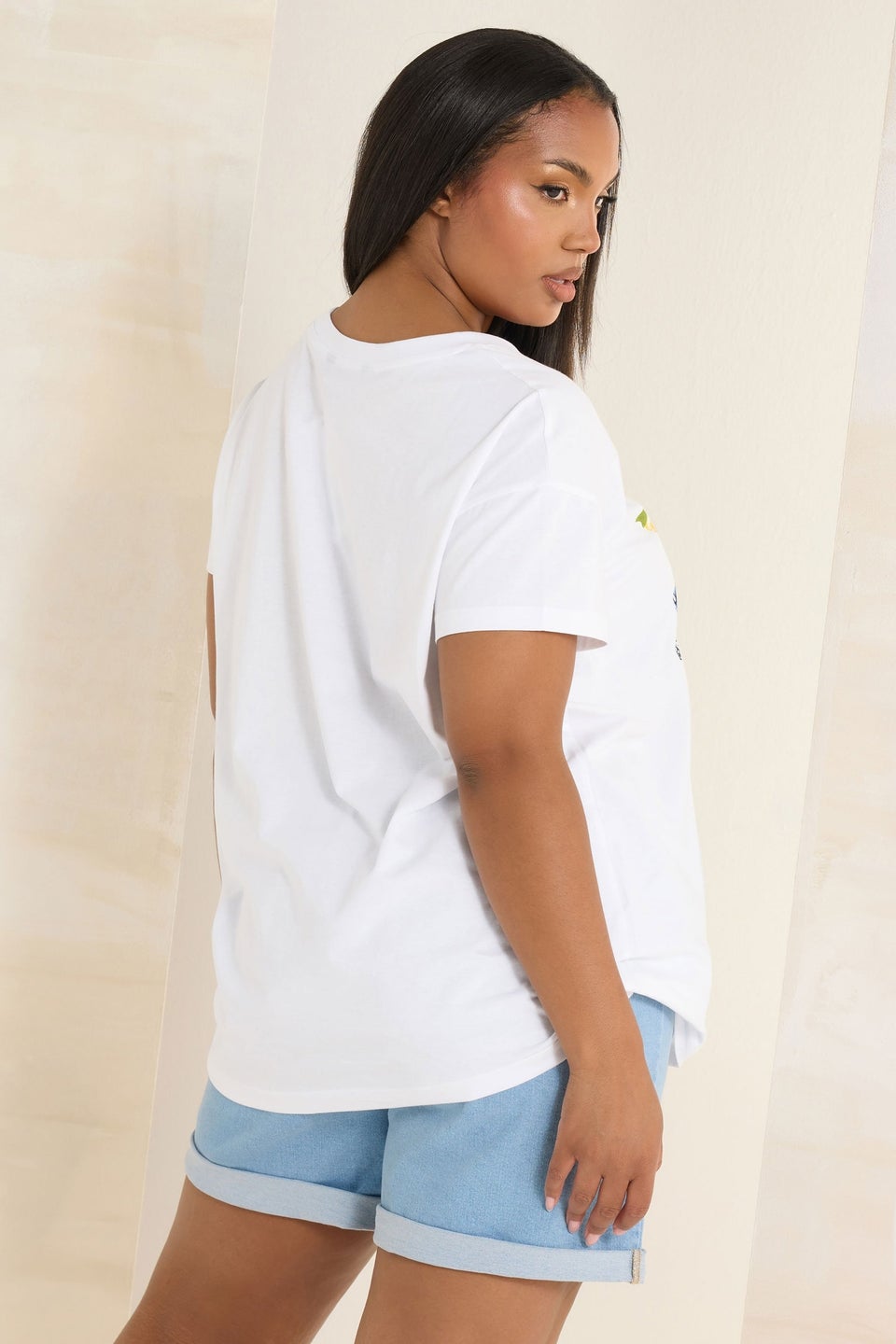 Yours Curve White 'La Dolce Vita' Lemon Graphic Oversized T-Shirt