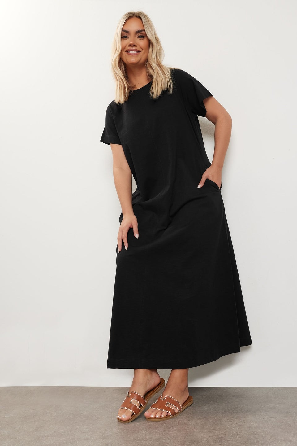 Yours Curve Black Midaxi T Shirt Dress