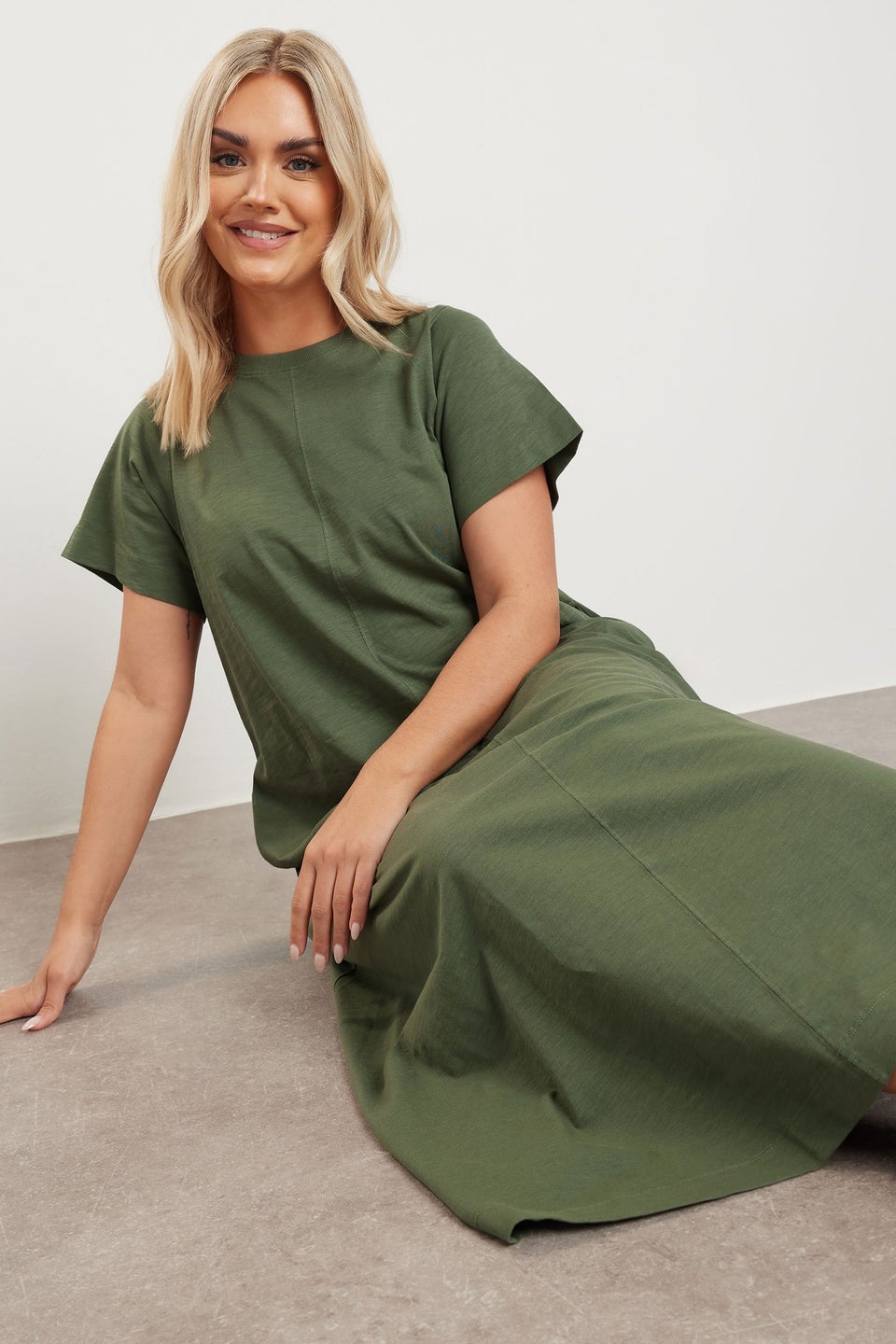 Yours Curve Khaki Green Midaxi T Shirt Dress