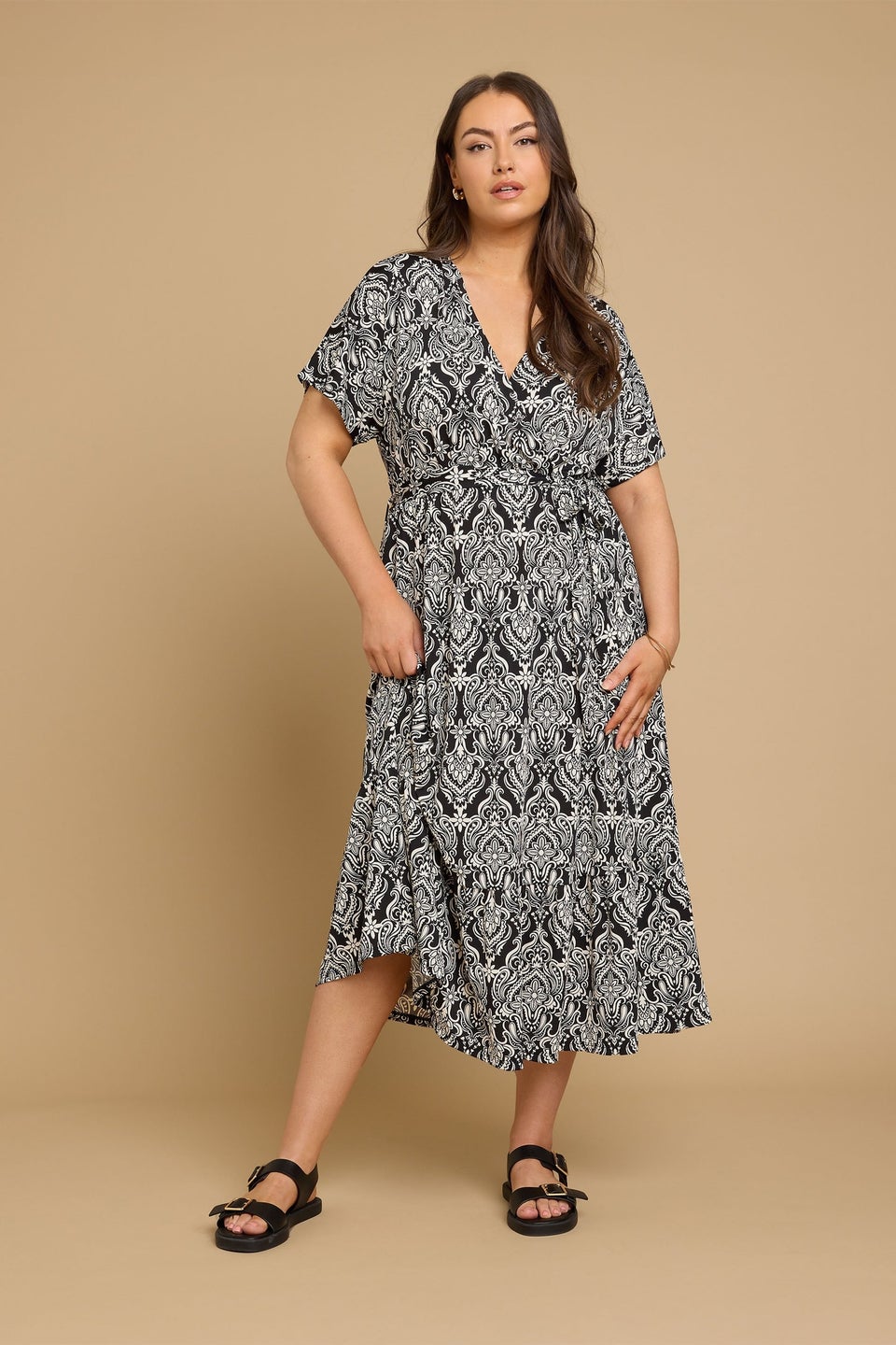 Yours Curve Black Paisley Print Midaxi Wrap Dress