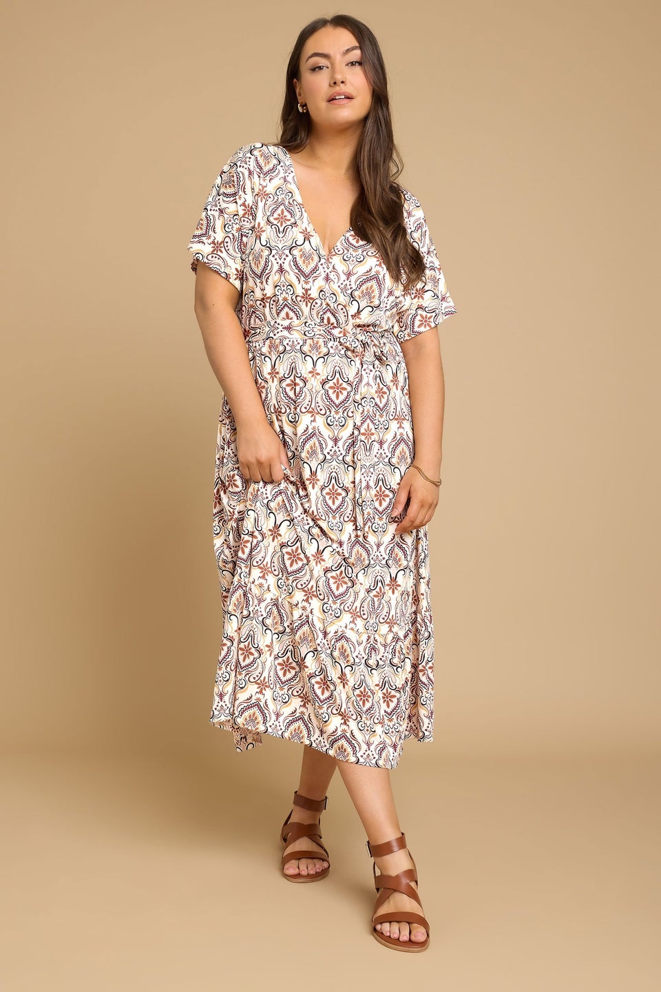 Yours Curve White Paisley Print Midaxi Wrap Dress