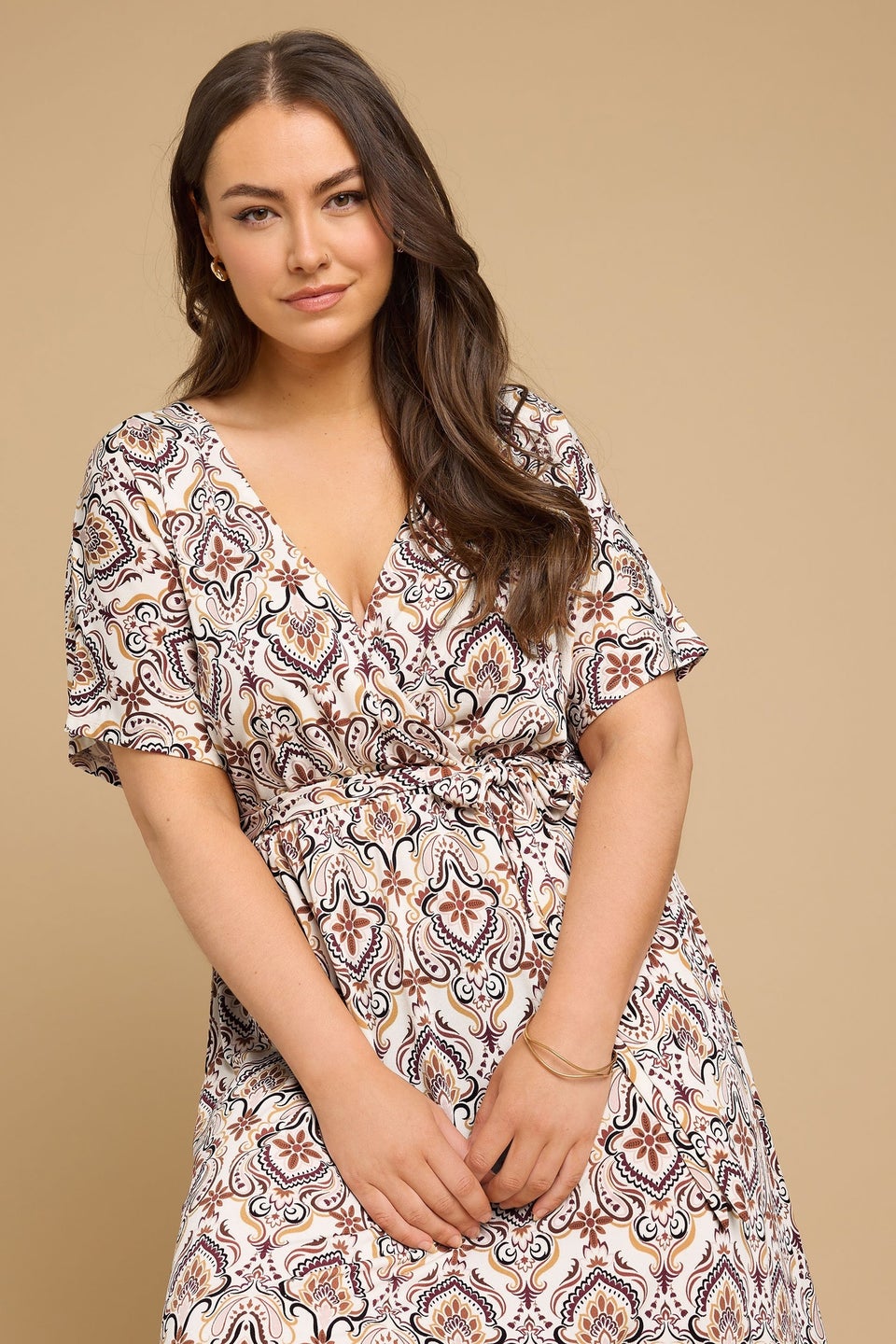 Yours Curve White Paisley Print Midaxi Wrap Dress