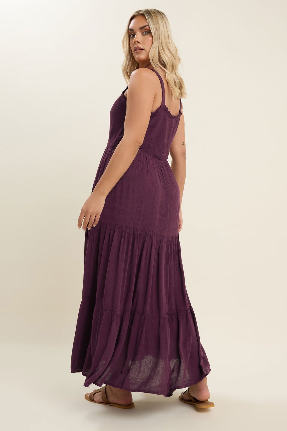 Yours Curve Dark Purple Shirred Tiered Maxi Dress