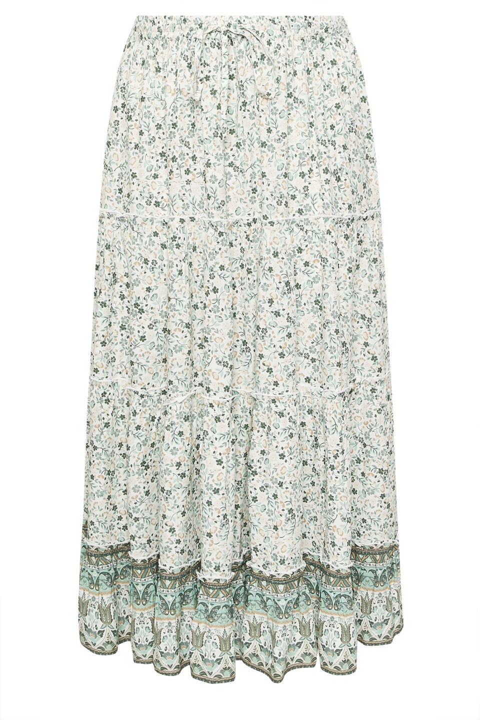 Yours Curve Light Green Ditsy Floral Tiered Skirt