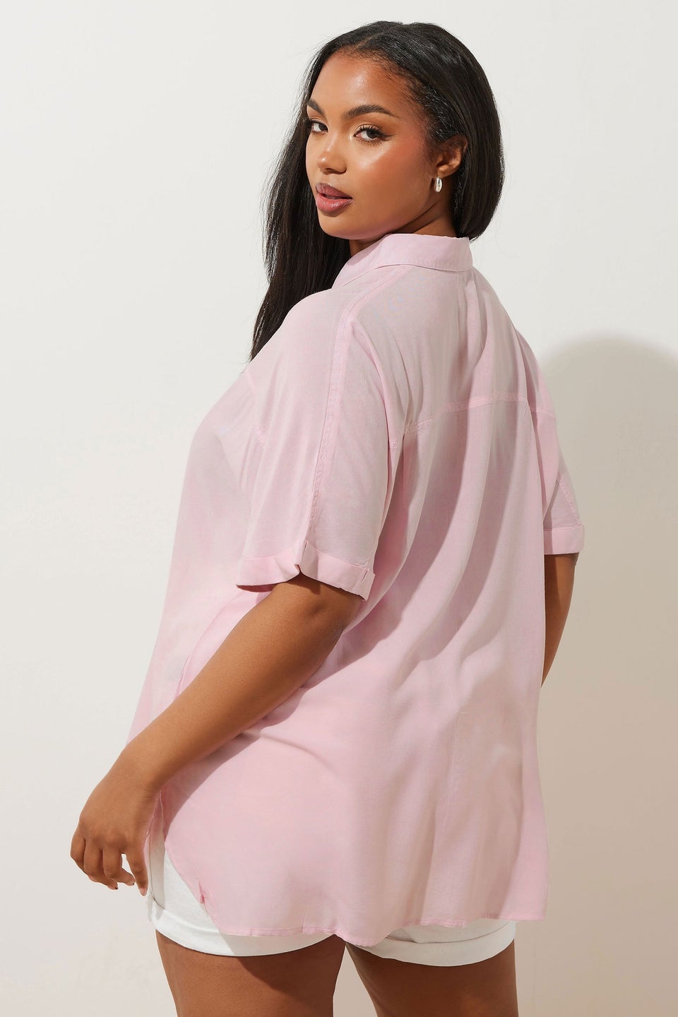 Yours Curve Light Pink Washed Chambray Shirt