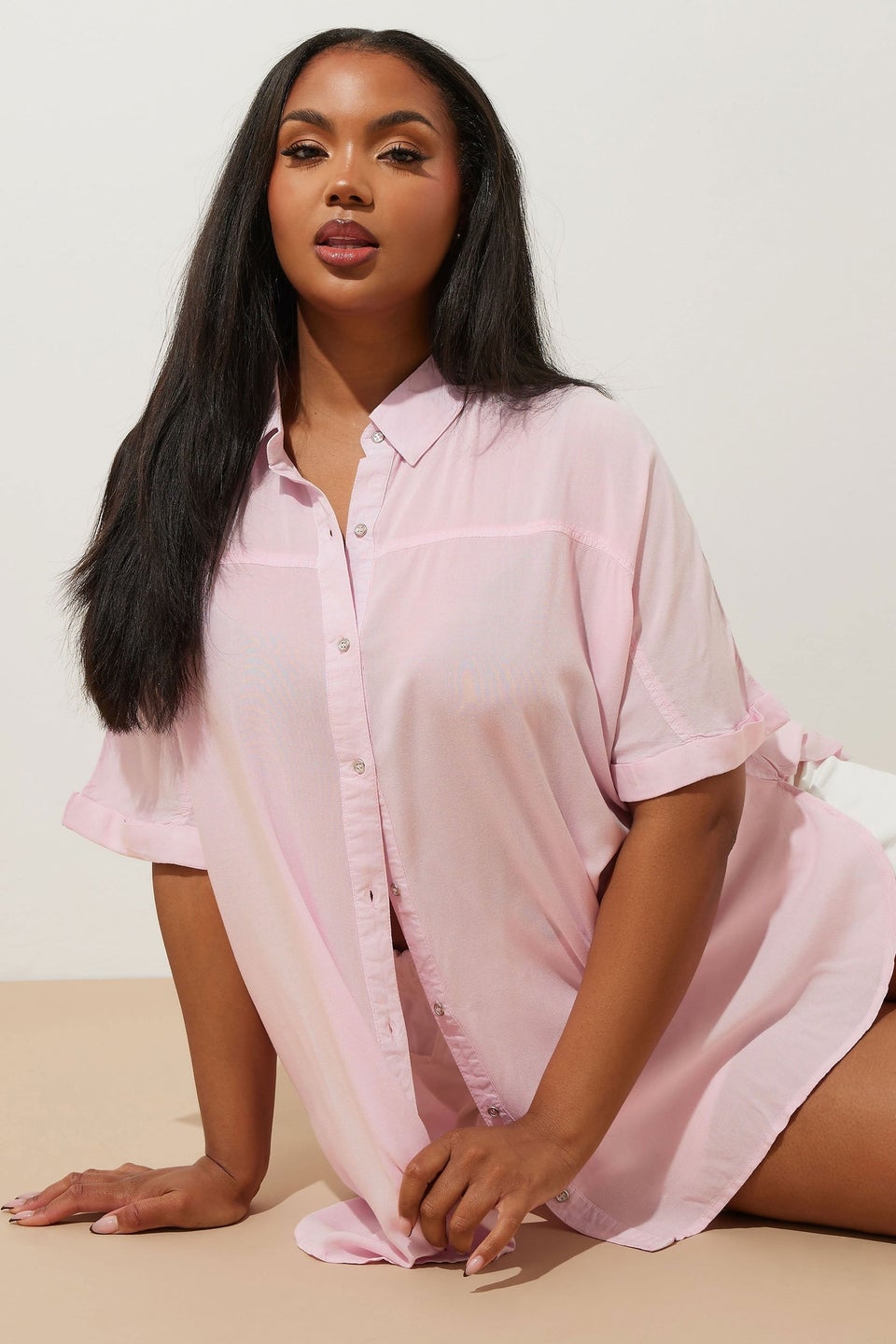 Yours Curve Light Pink Washed Chambray Shirt