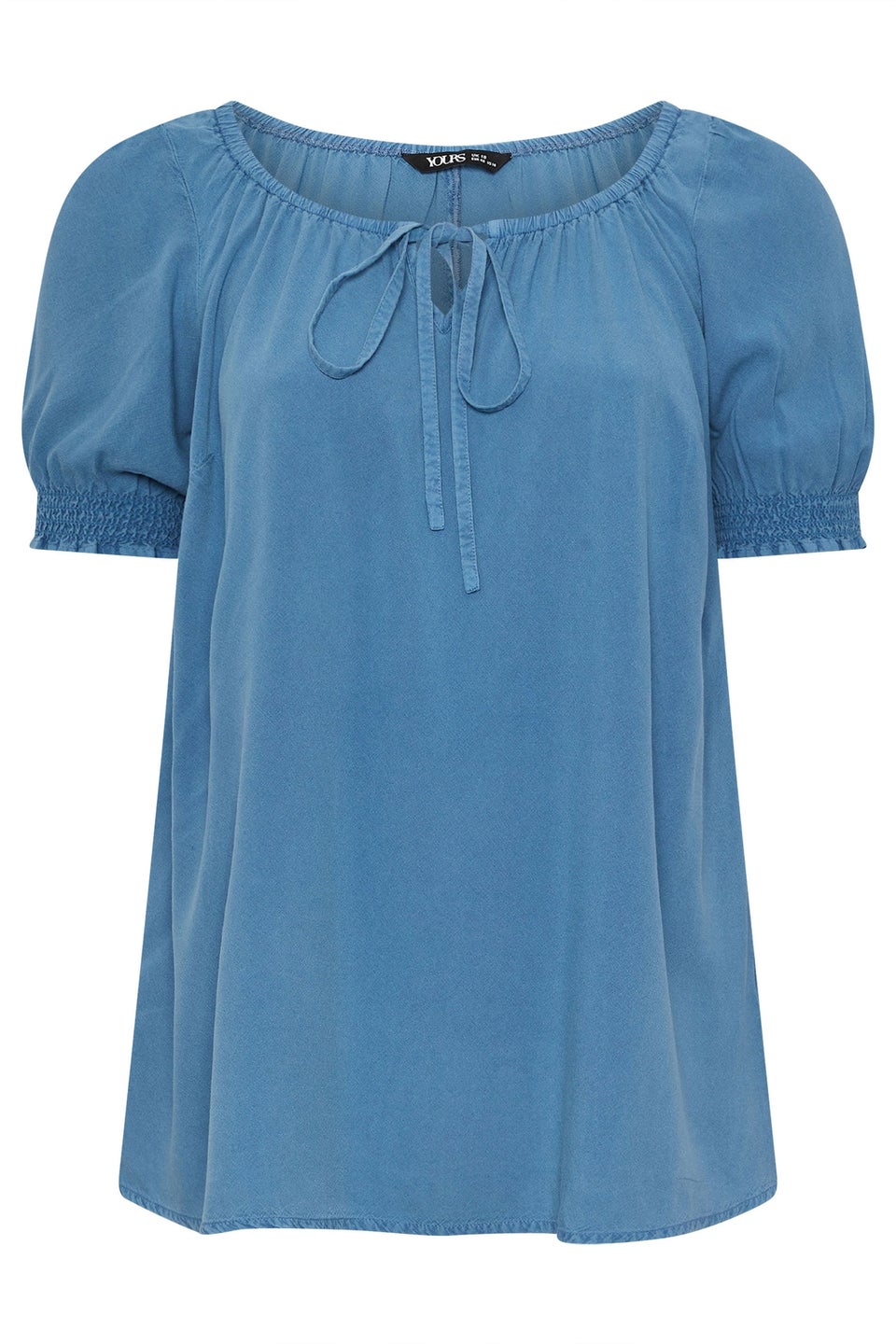 Yours Curve Blue Chambray Tie Neck Top