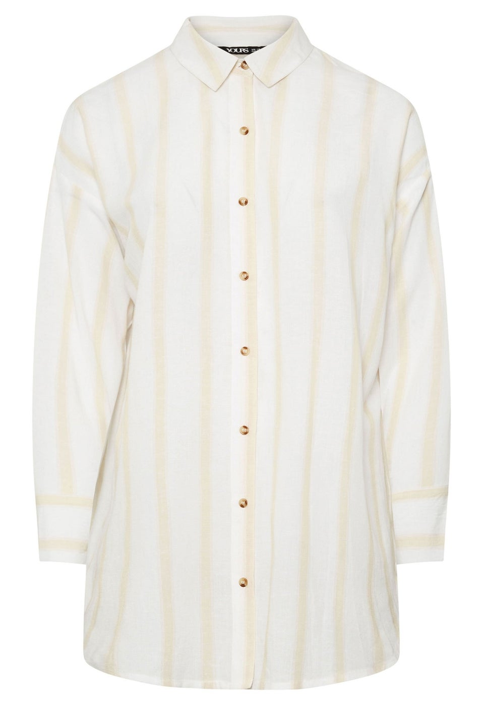 Yours Plus Size Natural Brown Stripe Linen Shirt  Yours Curve