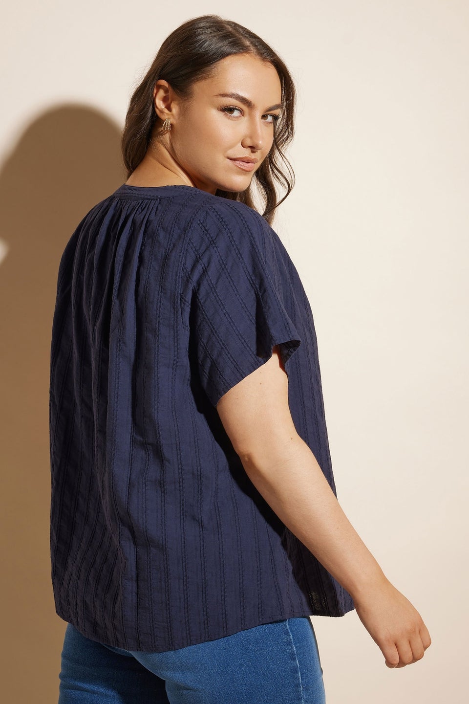 Yours Curve Navy Blue Short Sleeve Cotton Blouse