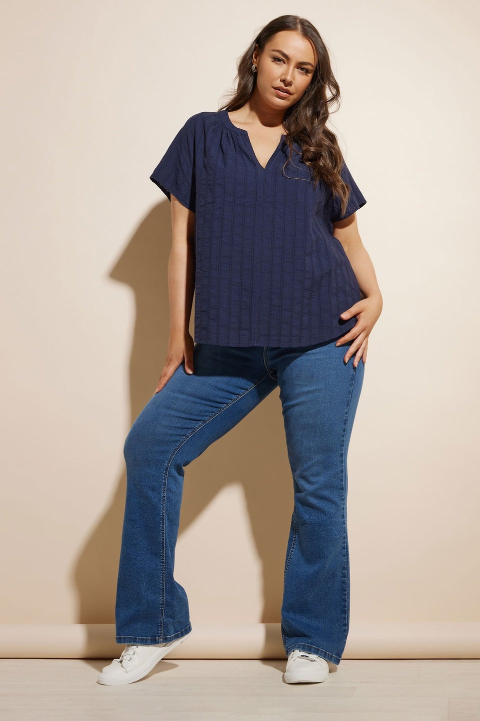 Yours Curve Navy Blue Short Sleeve Cotton Blouse