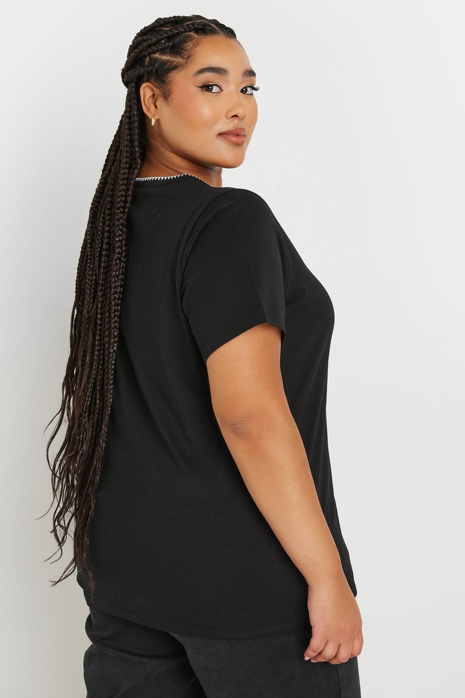 Yours Curve Black Contrast Stitch Pocket Heavyweight T Shirt